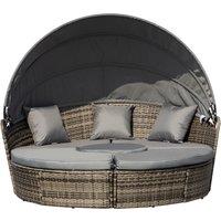 Outsunny Rattan Garden Furniture Cushioned Wicker Round Sofa Bed with Coffee Table Patio Conversation Furniture Set - Grey