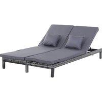 Outsunny 2 Seater Garden Double Rattan Sun Lounger Companion Reclining Recliner Wicker Weave Patio Outdoor Furniture Cushioned - Grey