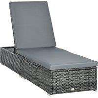 Outsunny Rattan Sun Lounger Adjustable Garden Furniture Recliner Bed Chair Reclining Patio Wicker Grey