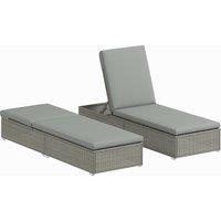 Outsunny Rattan Sun Lounger, Five-Position Reclining Garden Lounger Bed with Cushion, Light Grey