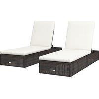 Outsunny Set of Two Rattan Sun Loungers, with Reclining Backs - Brown/Cream Aosom UK