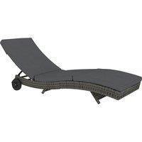 Outsunny Patio Wicker Chaise Lounge Chair, Outdoor PE Rattan Sun Lounger with Adjustable Backrest and 2 Wheels, Dark Grey