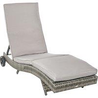 Outsunny Patio Wicker Chaise Lounge Chair, Outdoor PE Rattan Sun lounger with Adjustable Backrest and 2 Wheels