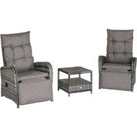 Outsunny 2 Seater Patio Rattan Wicker Chaise Lounge Sofa Set Bistro Conversation Furniture with Cushion for Patio Yard Porch Mixed Grey Aosom UK