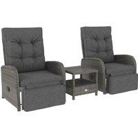 Outsunny 2 Seater Patio Rattan Wicker Chaise Lounge Sofa Set w/ Cushion for Patio Garden Porch, Grey