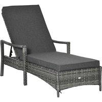 Outsunny Rattan Sun Lounger Garden Lounger Rattan Wicker w/ 4-Level Adjustable Headrest, 52.5H x 192L x 62.5W Aosom UK