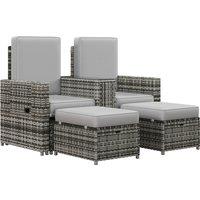 Outsunny Rattan Sun Lounger w/ Storage Tea Table & Footstools, Grey