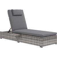 Outsunny Rattan Lounger: Plush Cushioned Recliner with Tea Tray, Wicker Patio Chaise for Relaxation, 120kg Capacity, Grey