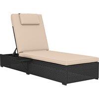 Outsunny Rattan Sun Lounger with 5-Level Reclining Back Side Tray and Cushion, Black