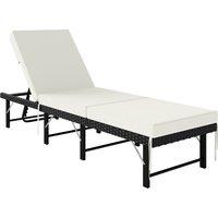 Outsunny Single Folding Rattan Sun Lounger, with Cushion - Black