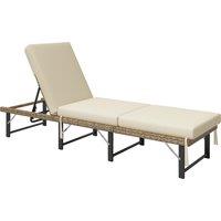 Outsunny Single Folding Rattan Sun Lounger, with Cushion - Grey
