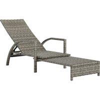 Outsunny PE Rattan Sun Lounger with Adjustable Backrest - Mixed-grey