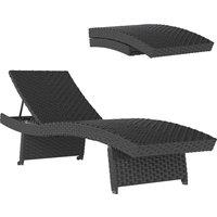 Outsunny Outdoor PE Rattan Sun Lounger with 4-Level Adjustable Backrest, Non-Slip Legs for Balcony, Beach, Black Aosom UK