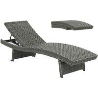 Outsunny Outdoor PE Rattan Sun Lounger, Folding Wicker Garden Lounger Recliner with 4-Level Adjustable Backrest, Rolling Sunbed Lounge Chair with Wheels, Non-Slip Legs for Balcony, Beach, Mixed-grey