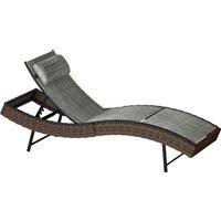Outsunny Rattan Sun Lounger, Garden Recliner with 5 Position Adjustable Back, S Shaped Texteline Seat, Headrest, Brown