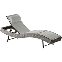 Outsunny Rattan Sun Lounger, Garden Recliner with 5 Position Adjustable Back, S Shaped Texteline Seat, Headrest, Light Grey