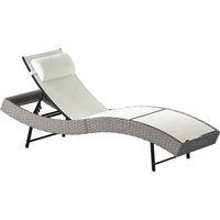 Outsunny Rattan Sun Lounger, Garden Recliner with 5 Position Adjustable Back, S Shaped Texteline Seat, Headrest, Cream White