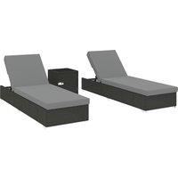 Outsunny Rattan Sun Loungers Set of 2 with Side Table, Garden Recliner Sunbeds with Adjustable Back, Cushions, Dark Grey