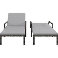 Outsunny Outdoor PE Rattan Sun Lounger Set of 2, Wicker Chaise Recliner Garden Chair with 5-Level Adjustable Backrest and 2 Wheels, Grey Aosom UK