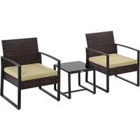 Outsunny PE Rattan Garden Furniture 3 pcs Patio Bistro Set Weave Conservatory Sofa Coffee Table and 