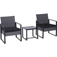 Outsunny Rattan Garden Bistro Set, 2 Seater Patio Furniture with Sofa, Coffee Table & Chairs, Gr