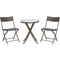 Outsunny Rattan Bistro Set 2-Seater Garden Furniture Folding Rattan Chair Glass Topped Coffee Table Patio Balcony Wicker Furniture, Brown Aosom UK