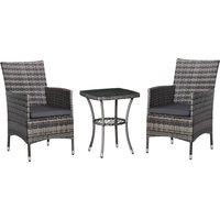 Outsunny 3 PCs Rattan Garden Bistro Set with Cushions Patio Weave Companion Chair Table Set Conservatory, Light Grey Aosom UK