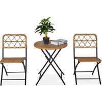 Outsunny 3 pcs PE Rattan Wicker Bistro Set Conversation Patio Furniture Set w/ Foldable Coffee Table and Chairs and Steel Frame, Natural Aosom UK