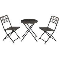 Outsunny Handwoven Rattan Bistro Set: 3-Piece Folding Chairs & Table, Coffee Set for Garden, Balcony & Poolside, Grey Aosom UK