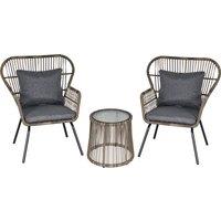 Outsunny 3 Piece PE Rattan Bristo Set with Cushions, Wing-Shaped Chairs & Adjustable Foot Pads, Grey Aosom UK
