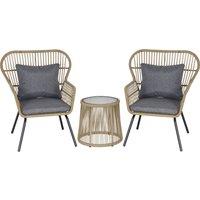 Outsunny 3 Piece PE Rattan Bristo Set with Cushions, Wing-Shaped Chairs & Adjustable Foot Pads, Brown Aosom UK