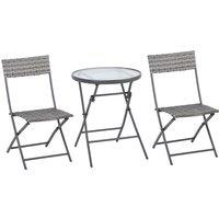 Outsunny 2-Seater Rattan Bistro Set, Folding Garden Furniture Set for Balcony/Patio, Grey Aosom UK