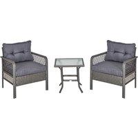 Outsunny 2 Seater Patio PE Rattan Bistro Set, Outdoor Wicker Coffee Table Armrest Chairs Conversatio