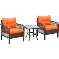 Outsunny 3 Pieces Patio PE Rattan Bistro Set, Outdoor Wicker Coffee Table Armrest Chairs Thick Padde