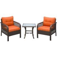 Outsunny 3 Pieces Patio PE Rattan Bistro Set, Outdoor Wicker Coffee Table Armrest Chairs Thick Padded Conversation Furniture for Garden Orange