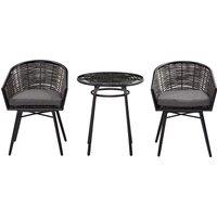 Outsunny 3 Pieces PE Rattan Bristo Set, Round Wicker Patio Table and Chairs, Glass Top Coffee Table 