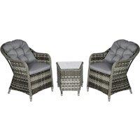 Outsunny Modern 3 PCS Rattan Bistro Set, Patio Aluminium Balcony Furniture with Soft Cushions & Glass Top Table for Garden, Backyard, Grey Aosom UK