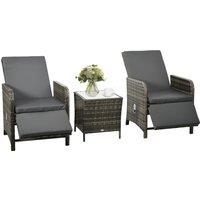 Outsunny 3 Pieces Rattan Bistro Set Balcony Furniture with Cushions, Storage Function - Mix-Grey