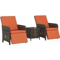 Outsunny 3 Pieces Rattan Bistro Set Balcony Furniture with Cushions, Storage Function - Orange