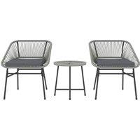Outsunny 3 Pieces Rattan Bistro Set, Wicker Small Garden Table and Chairs Set with Cushions and Glass Top for Outdoor, Patio, Balcony, Light Grey