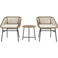 Outsunny 3 Pieces Rattan Bistro Set, Wicker Small Garden Table and Chairs Set with Cushions and Glass Top for Outdoor, Balcony, Natural