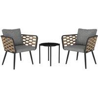 Outsunny 3 Pieces Rattan Bistro Set with Washable Seat and Back Cushions, Glass Top Coffee Table, for Outdoor, Patio, Black