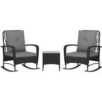 Outsunny Three-Piece Rocking Chair Rattan Bistro Set - Black