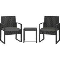 Outsunny Rattan Bistro Set, 3 Piece Garden Furniture Set with Glass Top Table and Cushions, Dark Grey