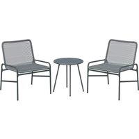Outsunny 3 Piece Rattan Bistro Set, Outdoor Garden Furniture Set with 2 Chairs, Round Coffee Table for Patio, Balcony, Dark Grey
