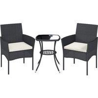 Outsunny 3 Piece Rattan Bistro Set, PE Wicker Garden Furniture Conversation Set with 2 Tier Glass-Top Table, Chairs, Cream White