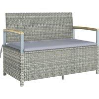 Outsunny 144 L Garden Storage Bench with Zipped Liner, 2 Seater Rattan Garden Bench with Storage, Gas Strut, Cushion, Light Grey
