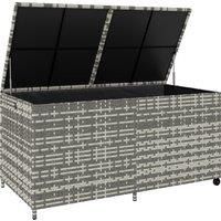 Outsunny 650L Garden Storage Box with 2 Wheels, Rattan Deck Box with Waterproof Zipped Liner, Safe Pneumatic Rods, Mixed Grey