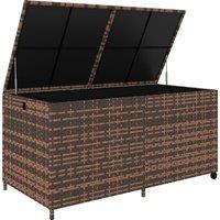 Outsunny 650L Garden Storage Box with 2 Wheels, Rattan Deck Box with Waterproof Zipped Liner, Safe Pneumatic Rods, Mixed Brown