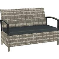 Outsunny 125L Garden Storage Bench, 2 Seater PE Rattan Outdoor Bench Storage Box with Padded Cushion, Dark Grey